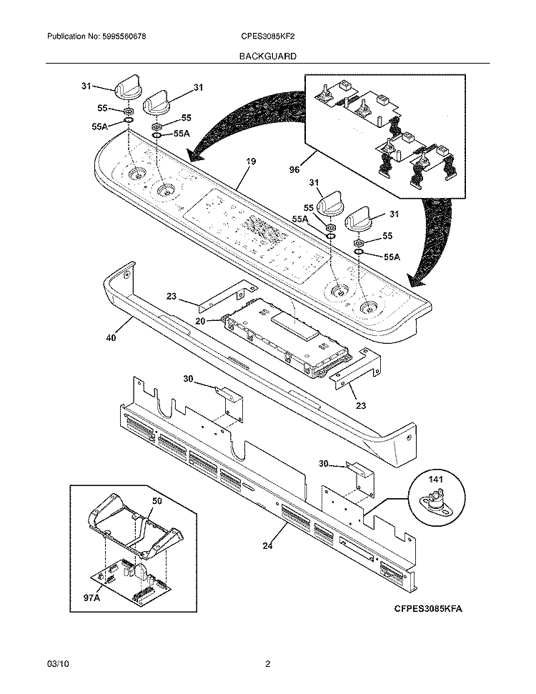 BACKGUARD Diagram and Parts List for CPES3085KF2  Frigidaire Range