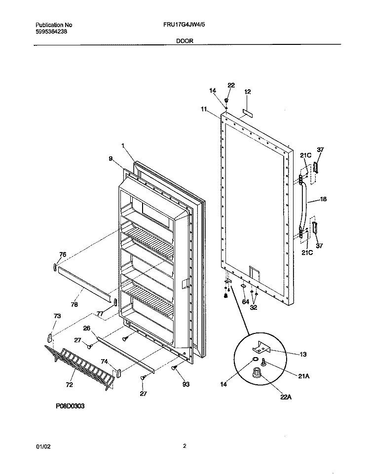 DOOR Diagram and Parts List for FRU17G4JW5  Frigidaire Refrigerator