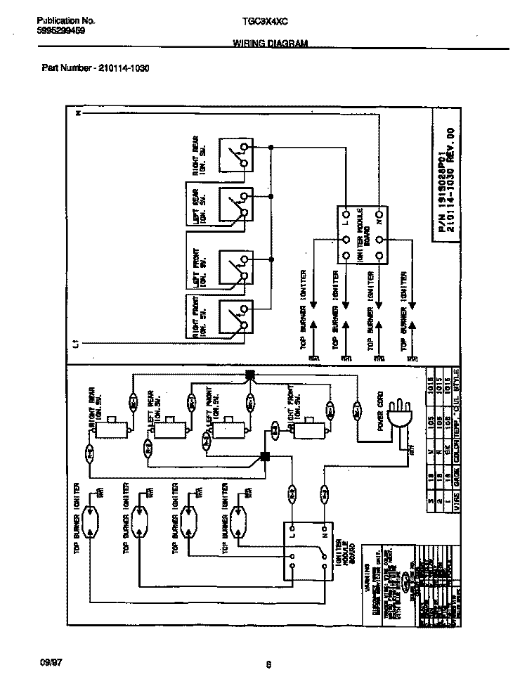 WIRING DIAGRAM Diagram and Parts List for TGC3X4XCC2  Tappan Cooktop