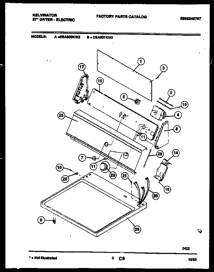 CONSOLE AND CONTROL PARTS Diagram and Parts List for DEA500KW2  Kelvinator Dryer