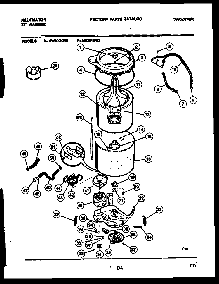 TUB DETAIL Diagram and Parts List for AW301KD2  Kelvinator Washer