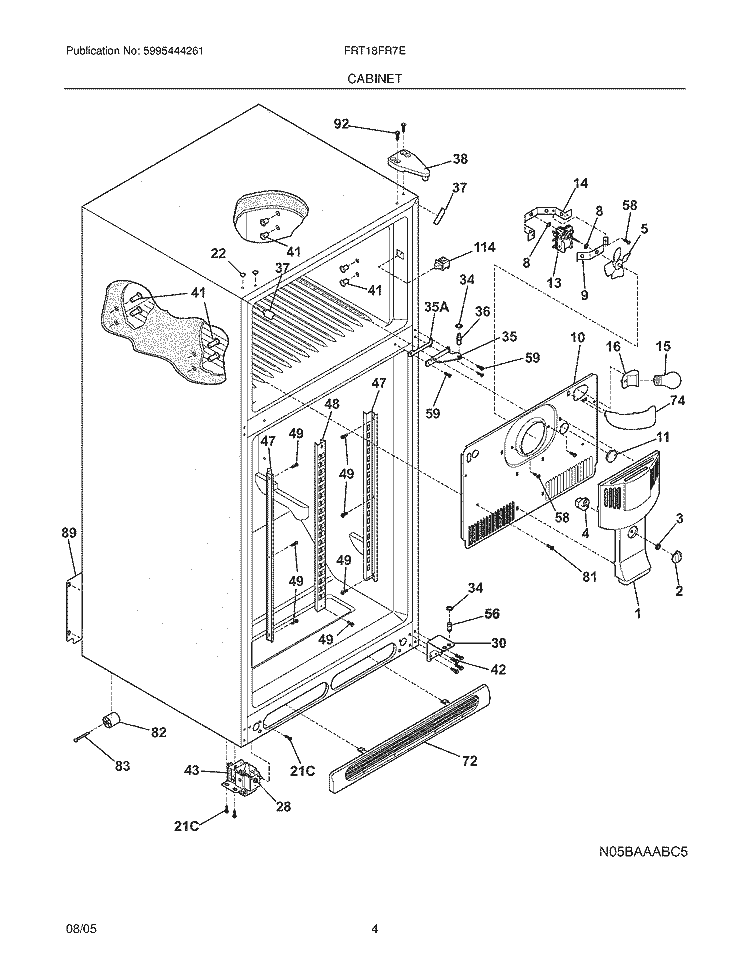 CABINET Diagram and Parts List for FRT18FR7EQ4  Frigidaire Refrigerator