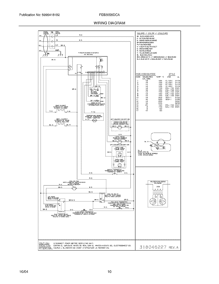 WIRING DIAGRAM Diagram and Parts List for FEB30S5DCA  Frigidaire Wall Oven