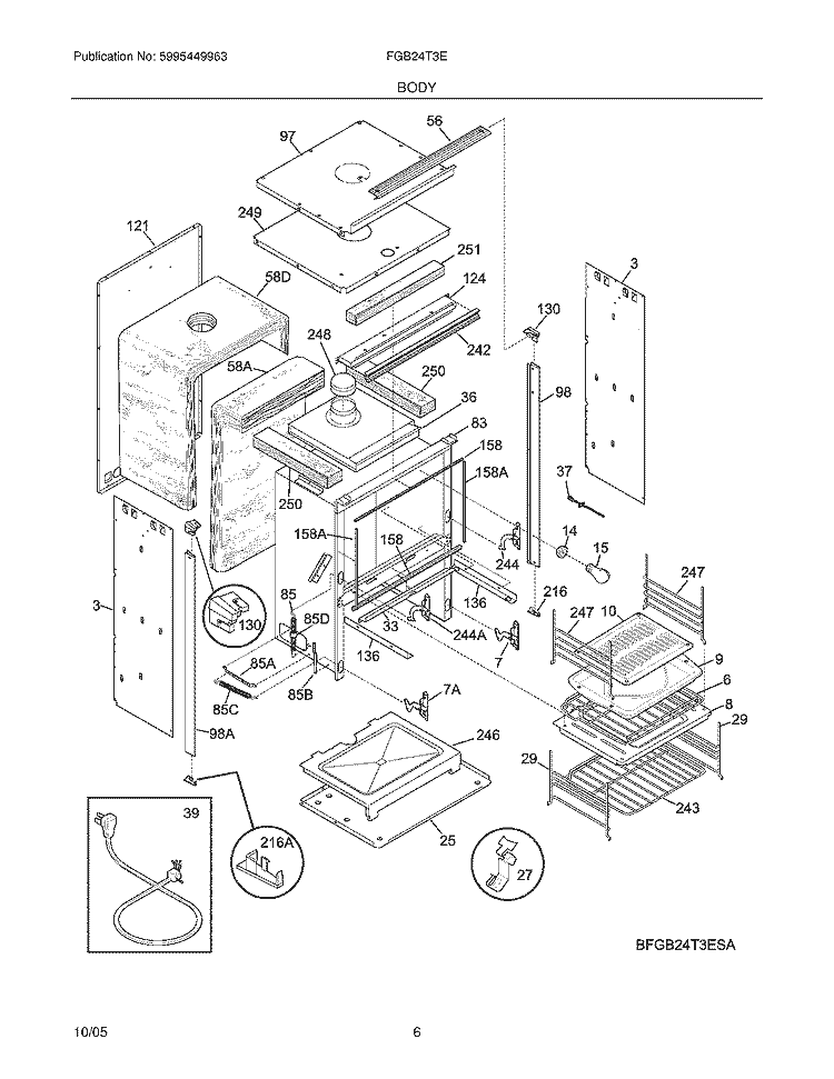 BODY Diagram and Parts List for FGB24T3ECB  Frigidaire Wall Oven