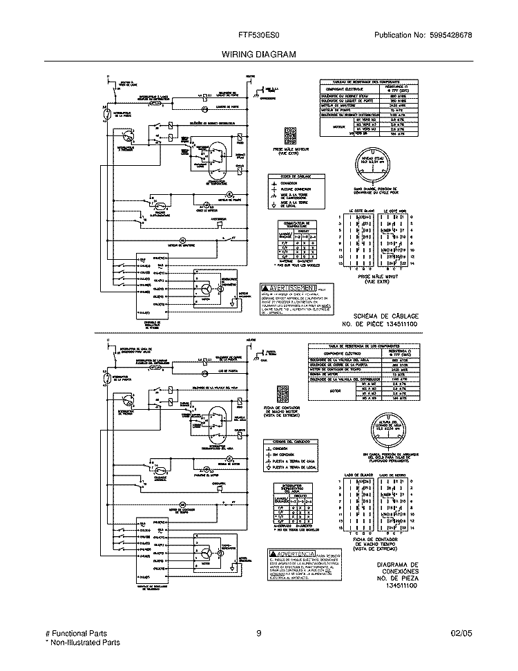 WIRING DIAGRAM Diagram and Parts List for FTF530ES0  Frigidaire Washer
