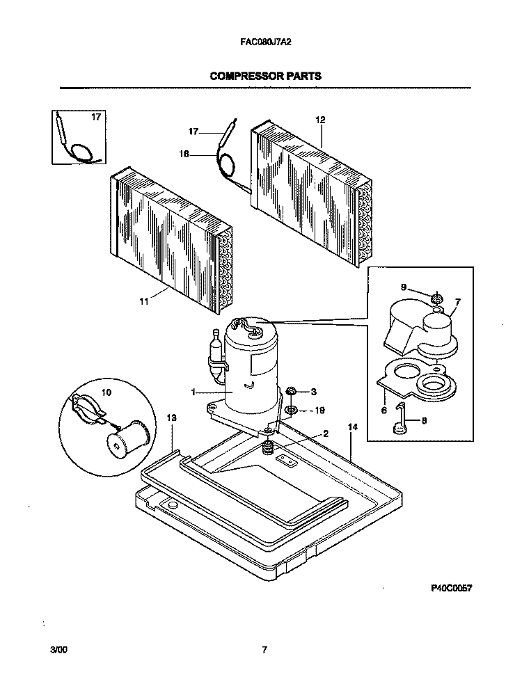 COMPRESSOR PARTS Diagram and Parts List for FAC080J7A2  Frigidaire Air Conditioner