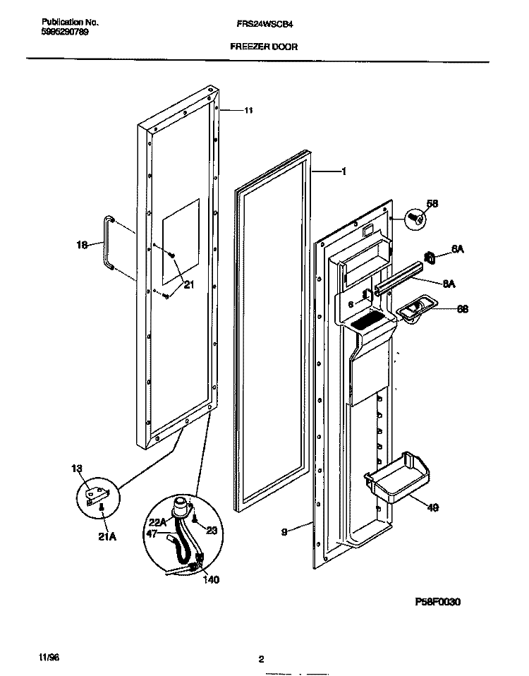FREEZER DOOR Diagram and Parts List for FRS24WSCB4  Frigidaire Refrigerator