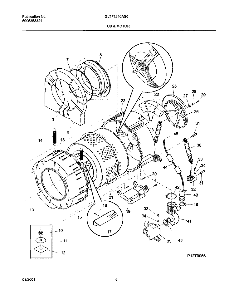WSHR TUB, MOTOR Diagram and Parts List for GLTF1240AS0  Frigidaire Washer