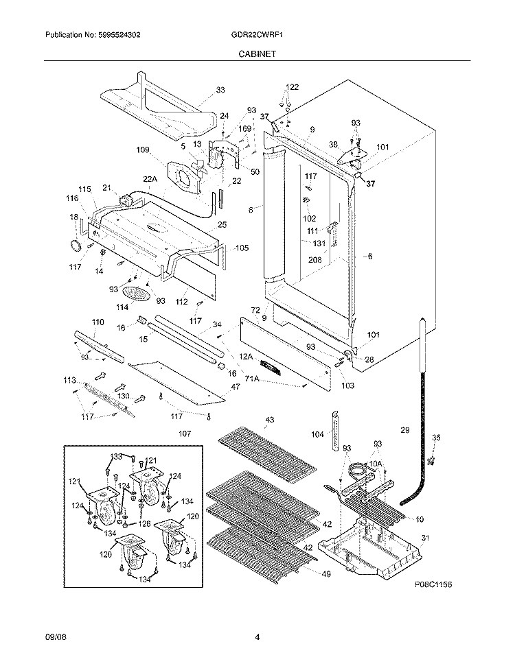 CABINET Diagram and Parts List for GDR22CWRF1  Frigidaire Refrigerator