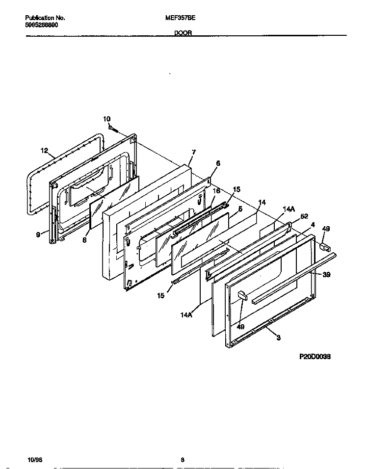 DOOR Diagram and Parts List for MEF357BEDB  Frigidaire Range