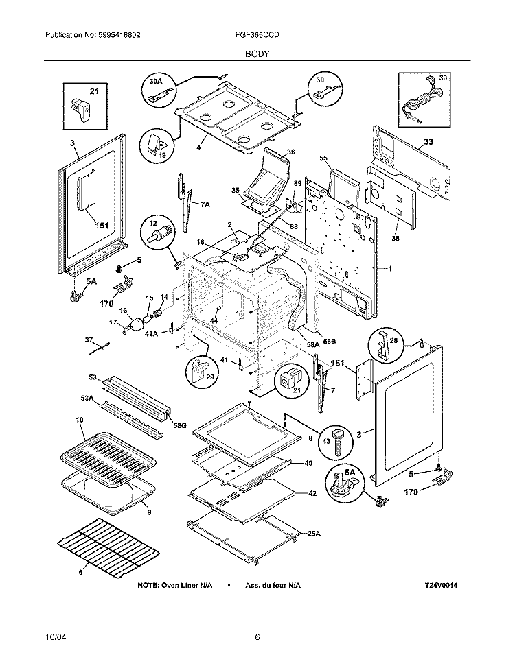 BODY Diagram and Parts List for FGF366CCD  Frigidaire Range