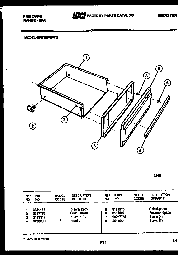 DRAWER PARTS Diagram and Parts List for GPG39WNW2  Frigidaire Range