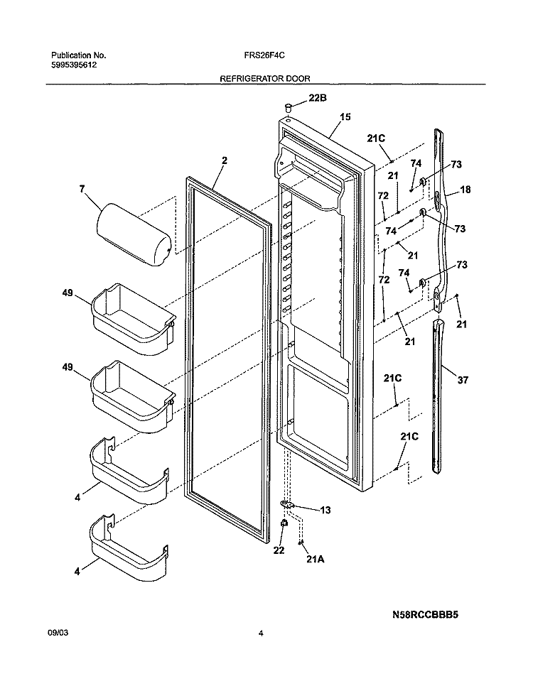 REFRIGERATOR DOOR Diagram and Parts List for FRS26F4CB1  Frigidaire Refrigerator