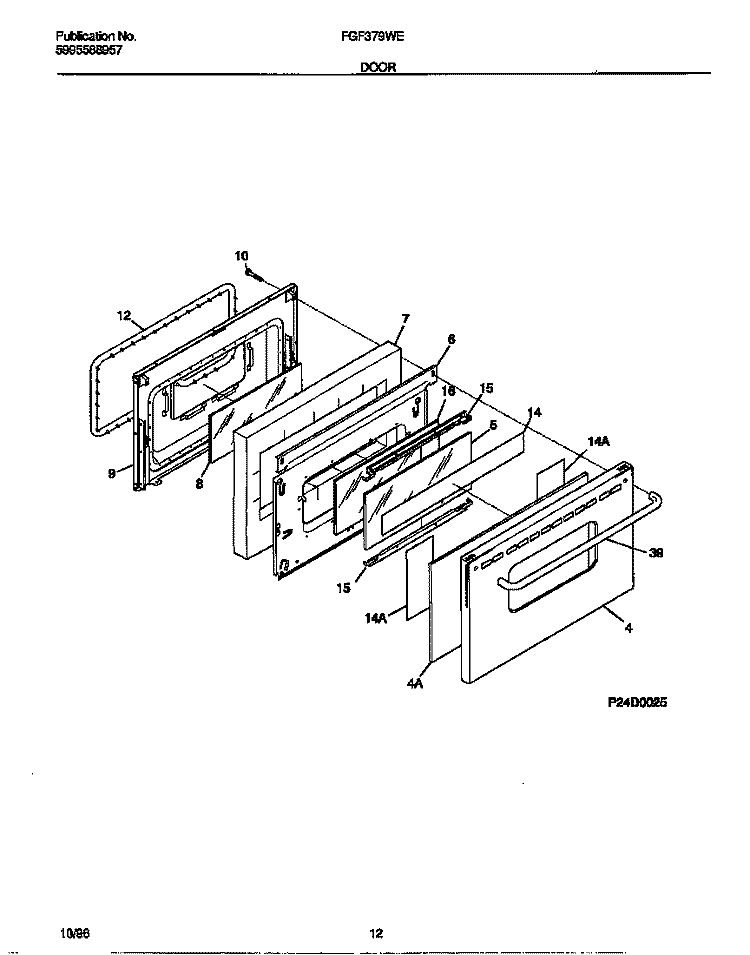 DOOR Diagram and Parts List for FGF379WESD  Frigidaire Range