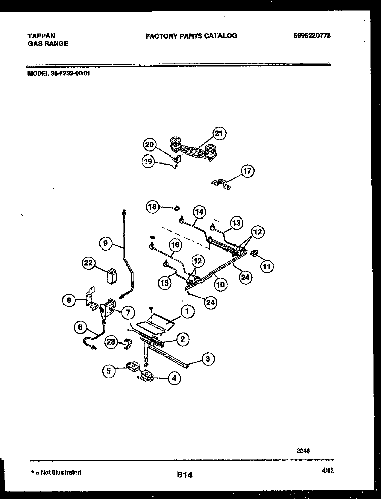BURNER, MANIFOLD AND GAS CONTROL Diagram and Parts List for 30-2232-00-01  Tappan Range