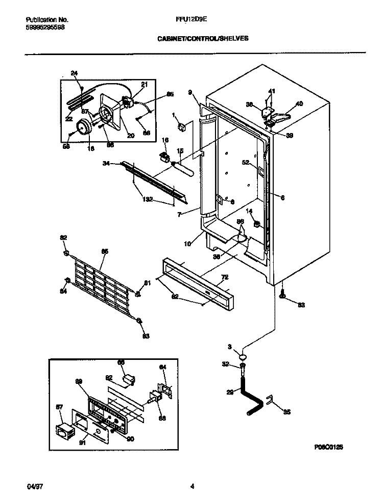 CABINET / CONTROL / SHELVES Diagram and Parts List for FFU12D9EW1  Frigidaire Freezer