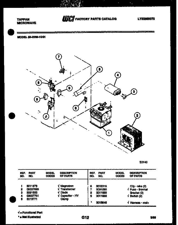 POWER CONTROL Diagram and Parts List for 56-2268-10-01  Tappan Microwave