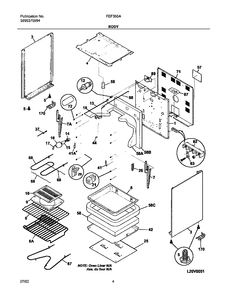 BODY Diagram and Parts List for FEF355AWD  Frigidaire Range