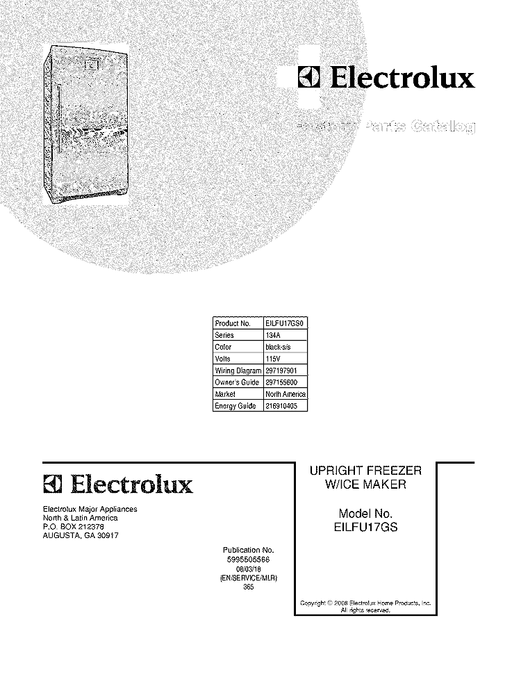 COVER Diagram and Parts List for EILFU17GS0  Electrolux Freezer