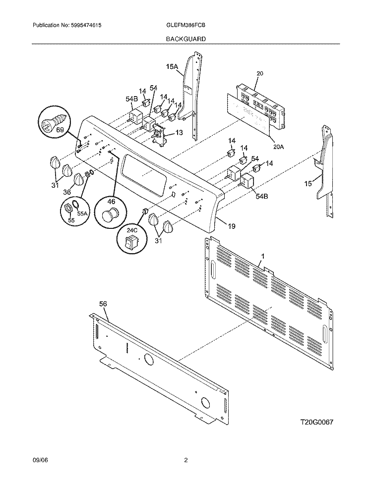BACKGUARD Diagram and Parts List for GLEFM386FCB  Frigidaire Range