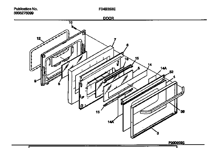 DOOR Diagram and Parts List for F04B350EWA  Frigidaire Range