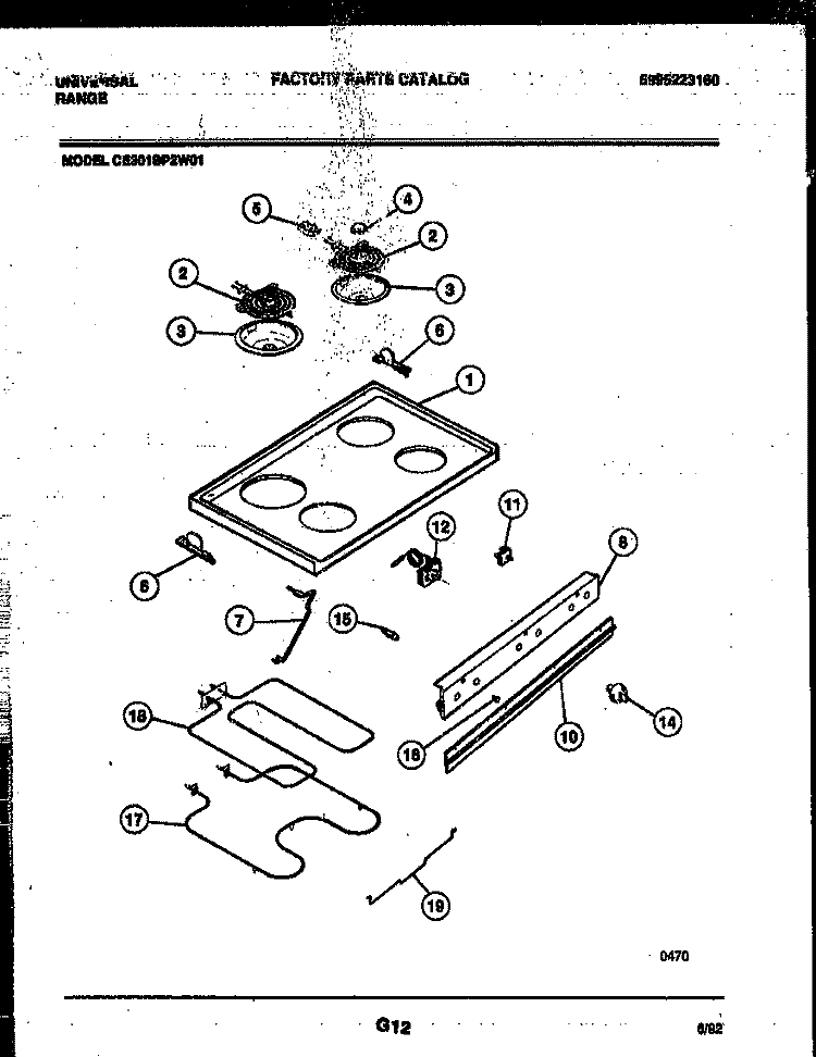COOKTOP AND BROILER PARTS Diagram and Parts List for CE301SP2D1  Frigidaire Range