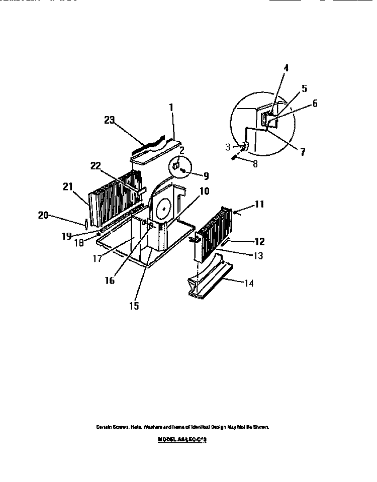 EVAPORATOR, CONDENSER Diagram and Parts List for A6LECC3  Frigidaire Air Conditioner