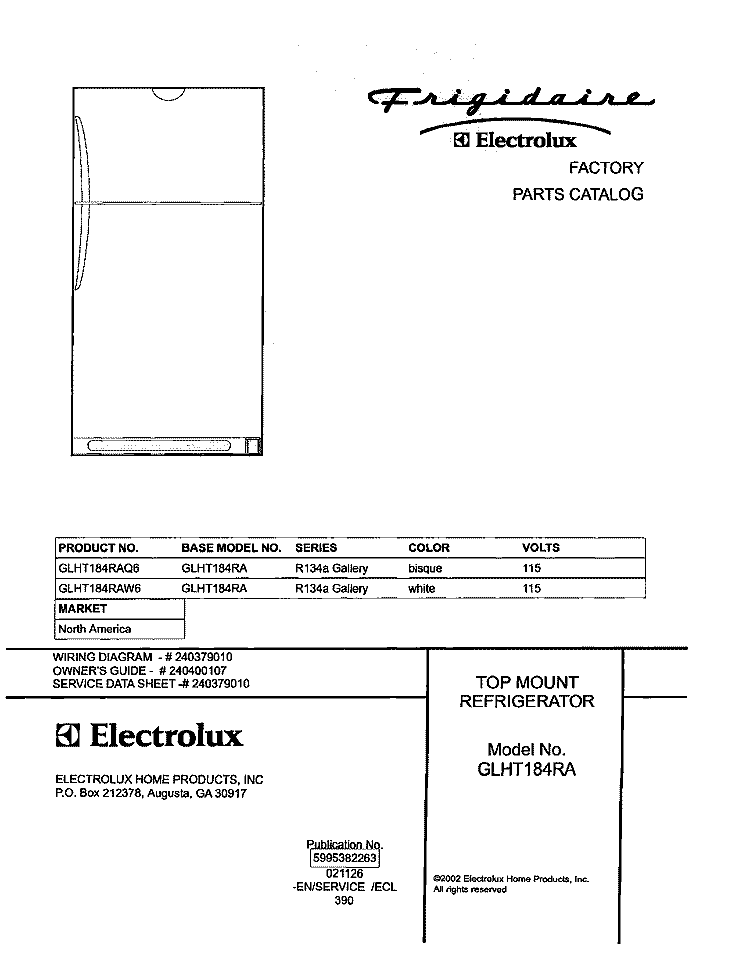 COVER Diagram and Parts List for GLHT184RAQ6  Frigidaire Refrigerator