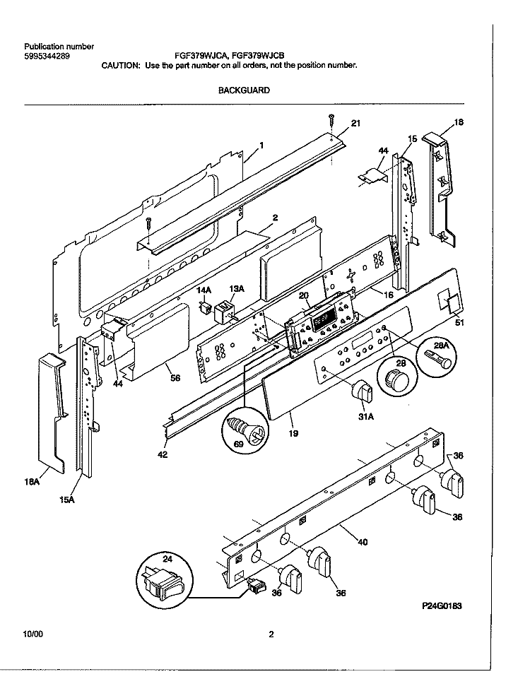 BACKGUARD Diagram and Parts List for FGF379WJCA  Frigidaire Range