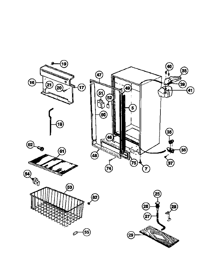 CABINET Diagram and Parts List for TFU16F7BW1  Tappan Freezer