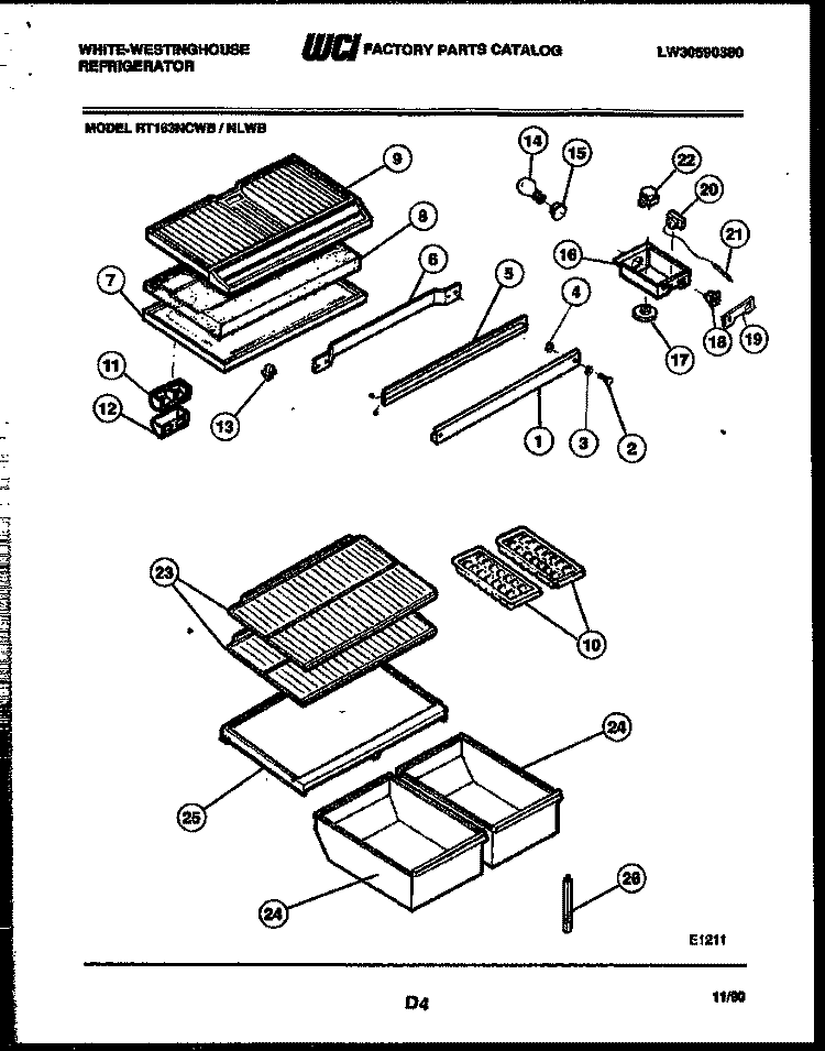 SHELVES AND SUPPORTS Diagram and Parts List for RT163NCDB  Frigidaire Refrigerator