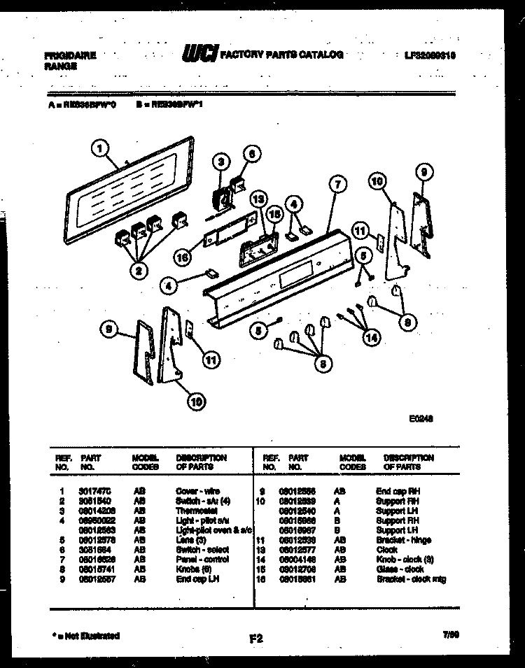 CONTROL PANEL Diagram and Parts List for RES36BFL0  Frigidaire Range