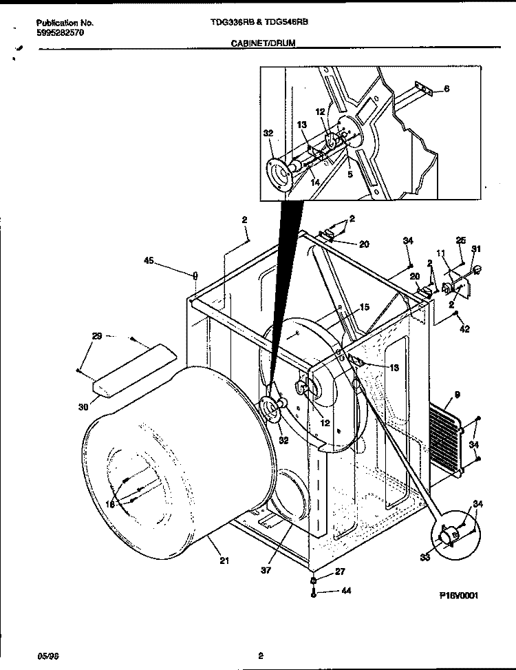 CABINET / DRUM Diagram and Parts List for TDG546RBD2  Tappan Dryer
