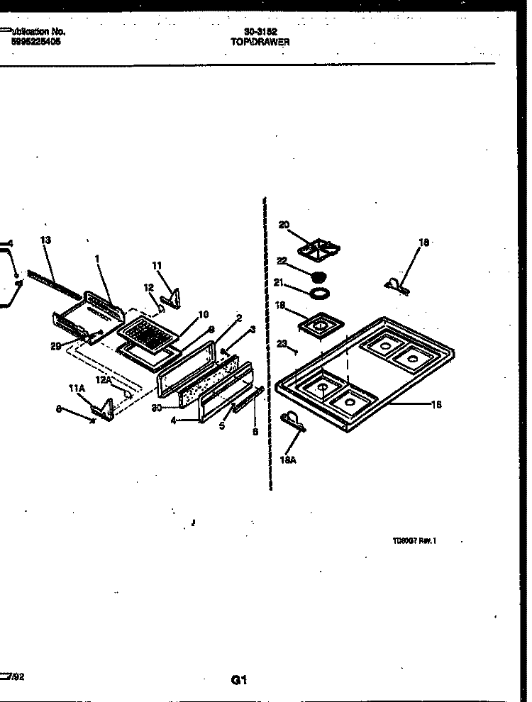 COOKTOP AND BROILER DRAWER PARTS Diagram and Parts List for 30-3152-00-01  Tappan Range