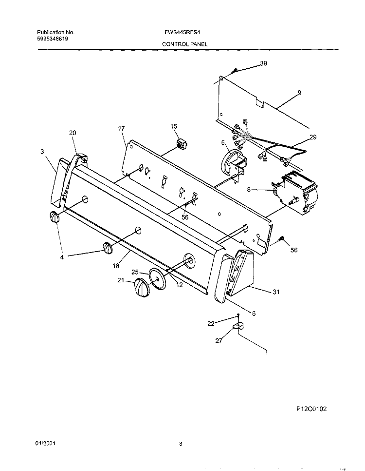 CONTROL PANEL Diagram and Parts List for FWS445RFS4  Frigidaire Washer