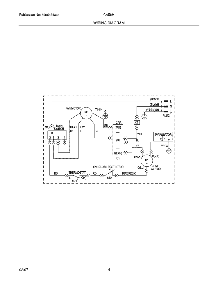 WIRING DIAGRAM Diagram and Parts List for CAE5M6  Crosley Air Conditioner