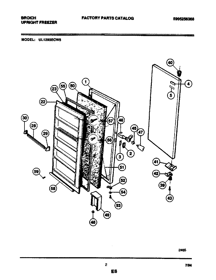 DOOR Diagram and Parts List for UL1293ECW5  Electrolux Freezer