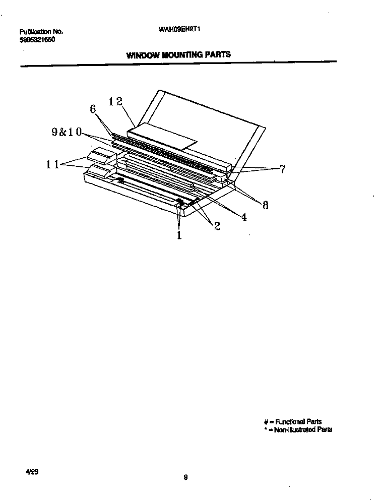 MOUNTING PARTS Diagram and Parts List for WAH09EH2T1  Frigidaire Air Conditioner