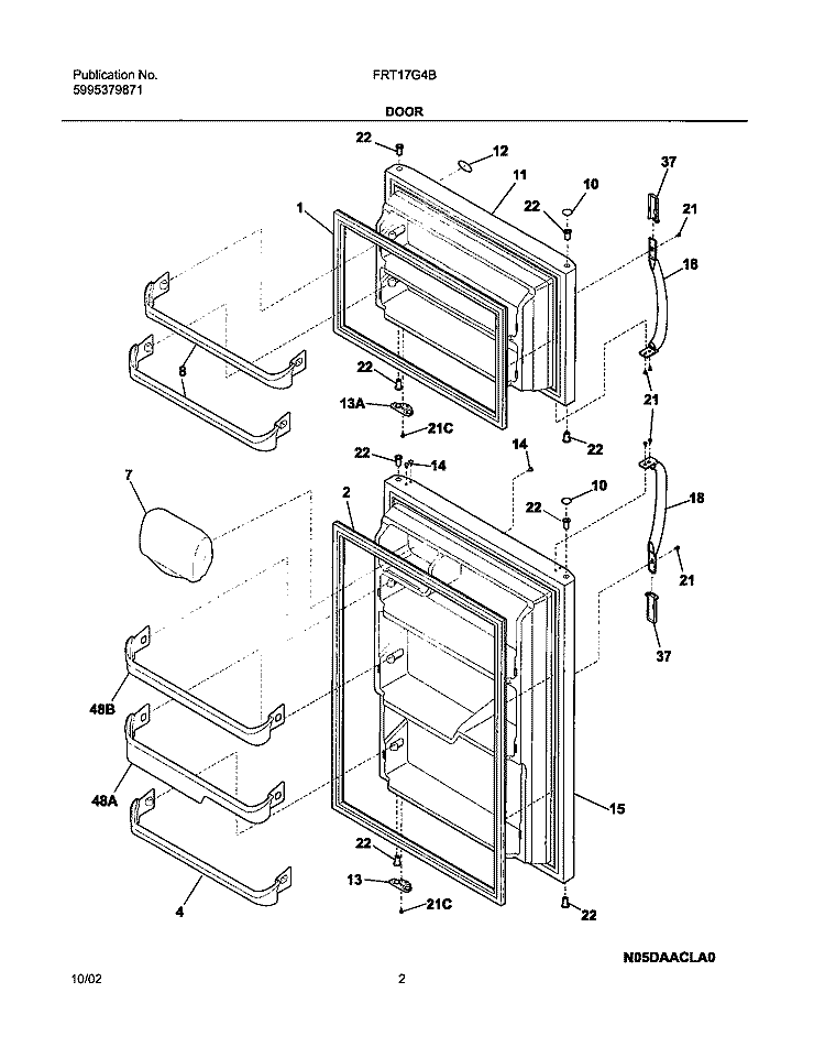 DOORS Diagram and Parts List for FRT17G4BQ1  Frigidaire Refrigerator
