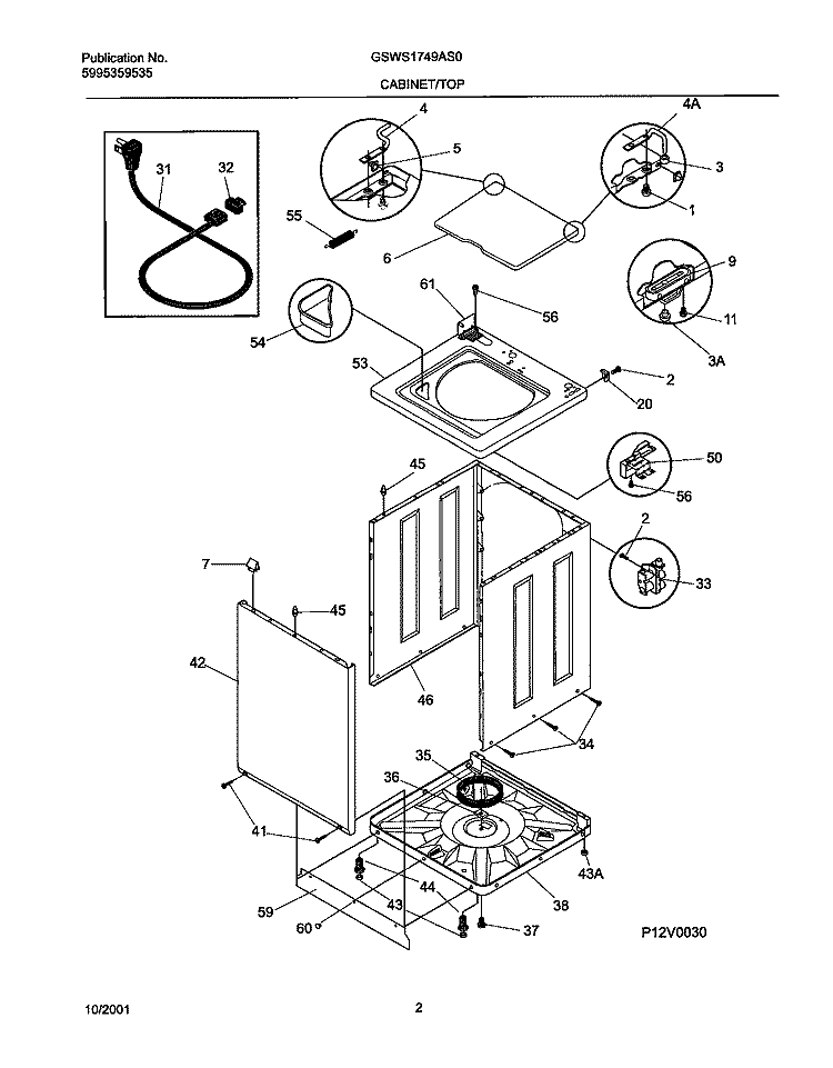 WSHR CAB, TOP Diagram and Parts List for GSWS1749AS0  Frigidaire Washer