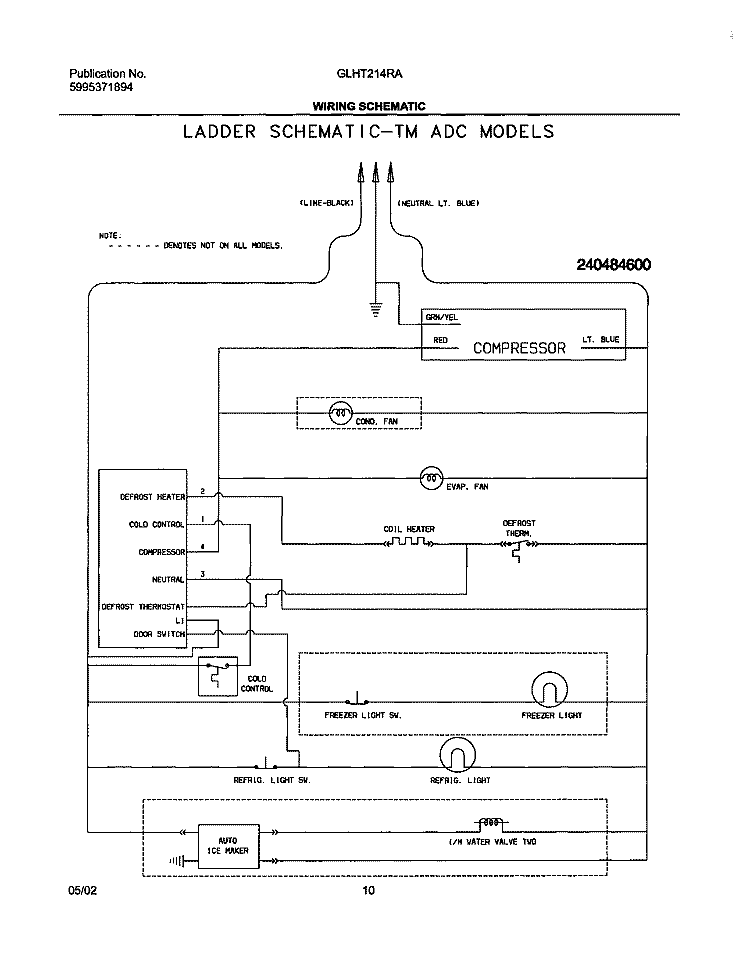 WIRING SCHEMATIC Diagram and Parts List for GLHT214RAW3  Frigidaire Refrigerator