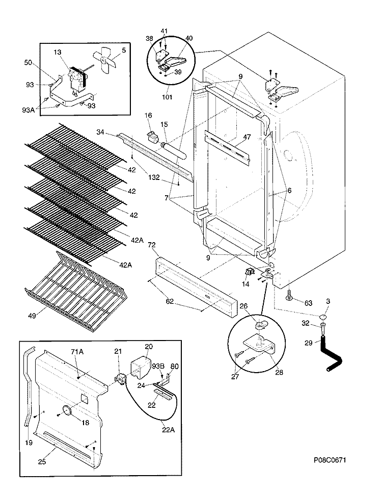 CABINET Diagram and Parts List for FFU20FC4CW0  Frigidaire Freezer