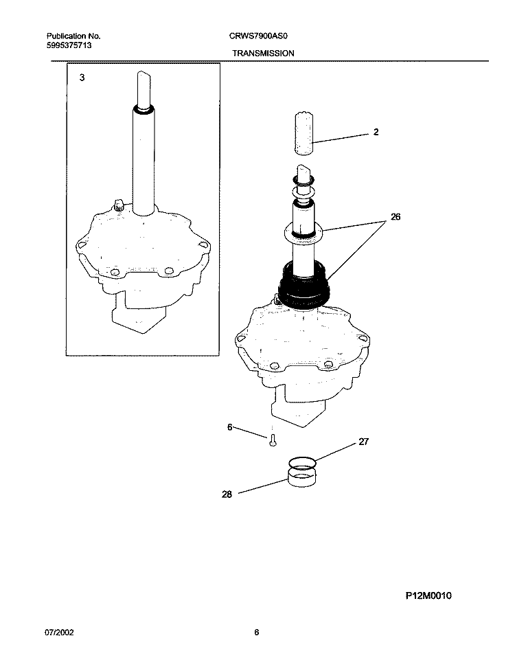 TRANSMISSION Diagram and Parts List for CRWS7900AS0  Frigidaire Washer