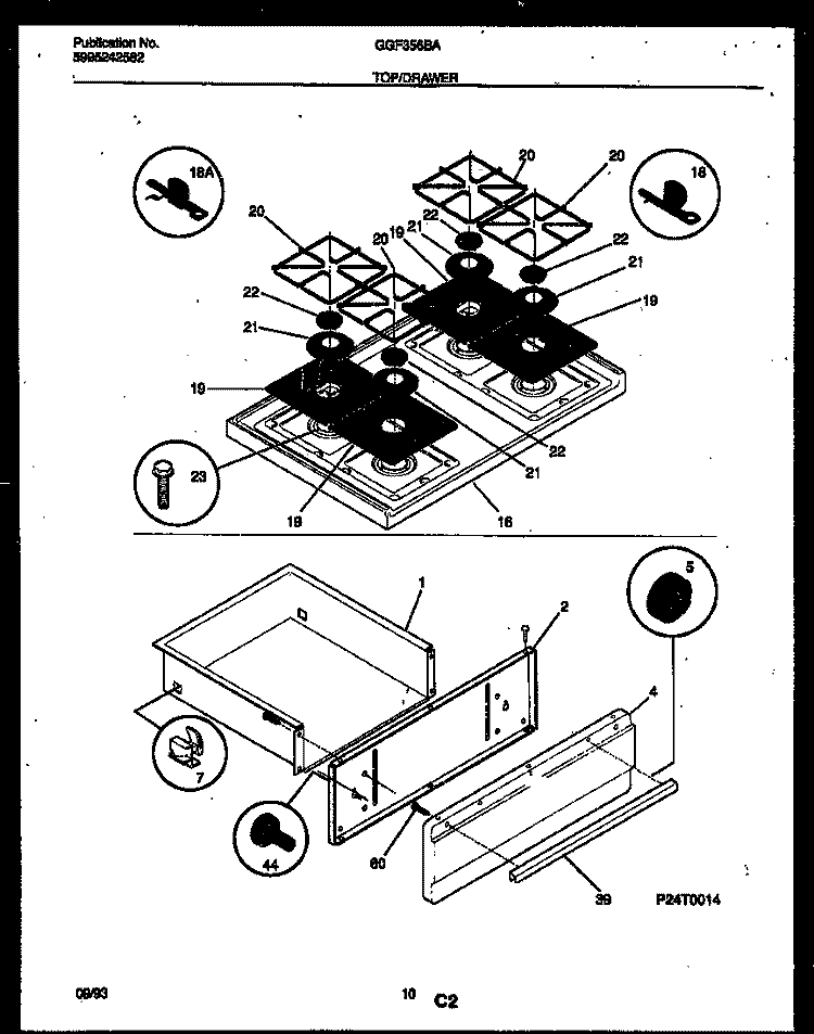 TOP / DRAWER PARTS Diagram and Parts List for GGF356BADA  Gibson Range