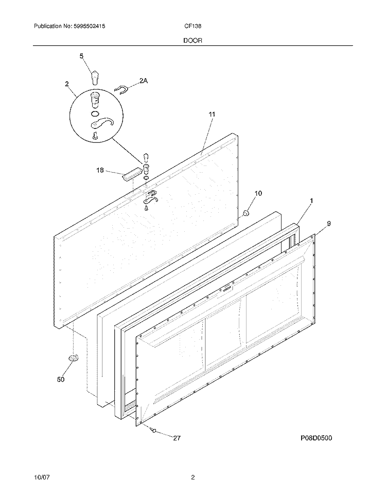 DOOR Diagram and Parts List for CF138  Frigidaire Freezer