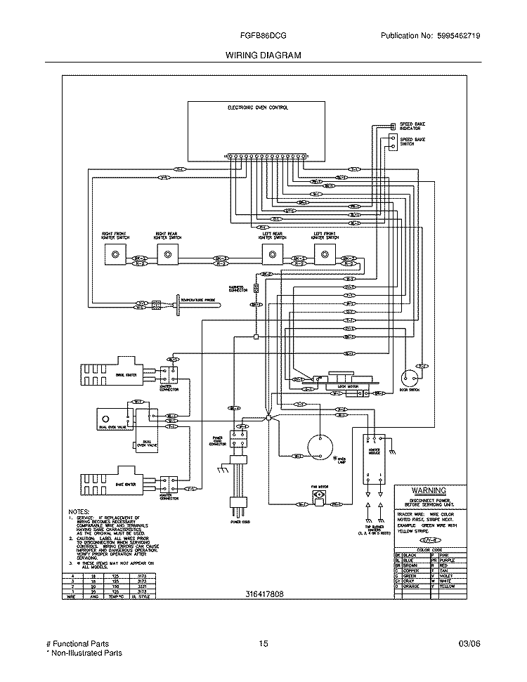 WIRING DIAGRAM Diagram and Parts List for FGFB86DCG  Frigidaire Range