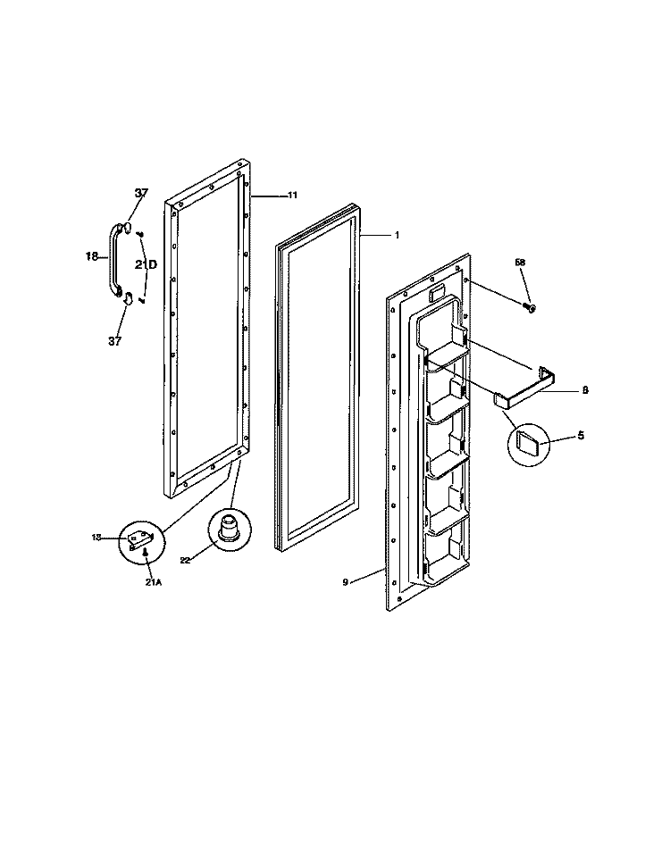 FREEZER DOOR Diagram and Parts List for MRS20BRCD0  Frigidaire Refrigerator