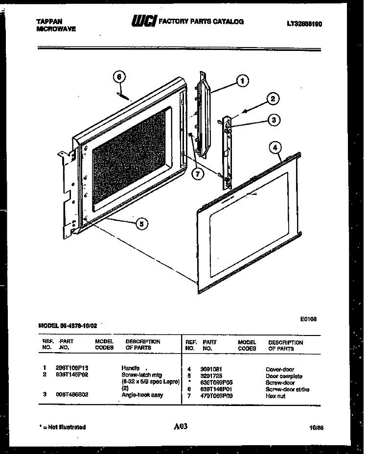 DOOR PARTS Diagram and Parts List for 56-4678-10-02  Tappan Microwave