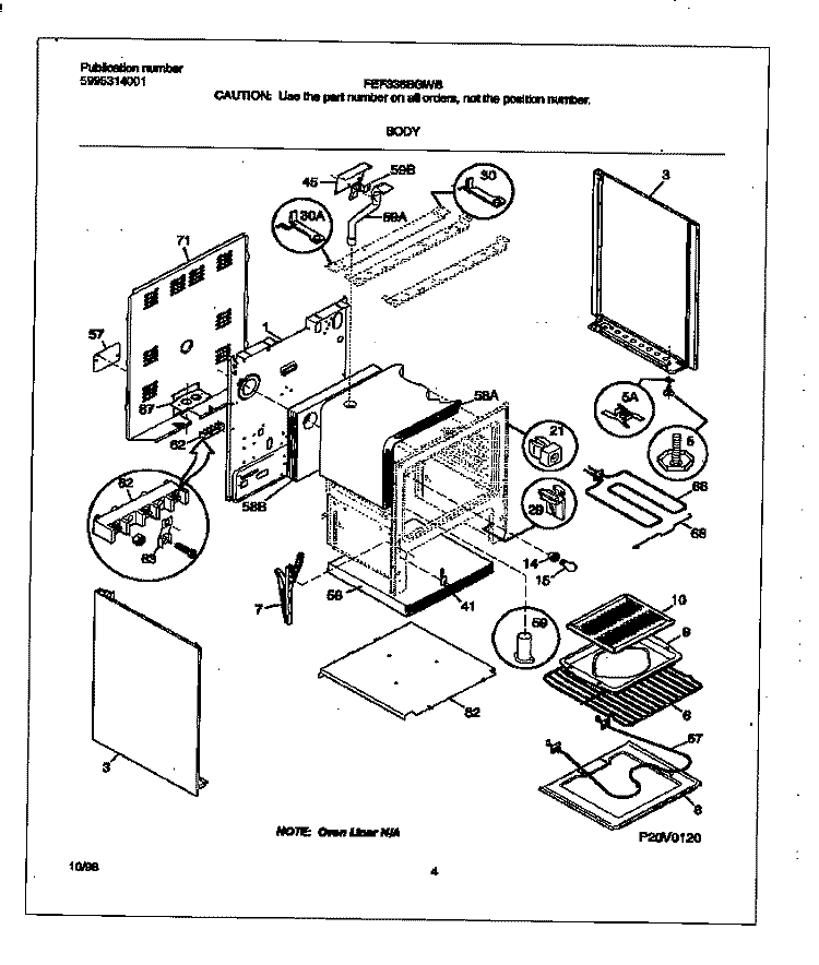 BODY Diagram and Parts List for FEF336BGWB  Frigidaire Range