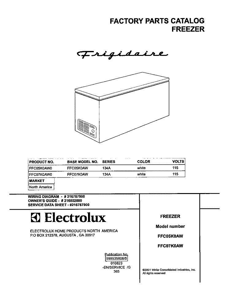 COVER Diagram and Parts List for FFC05K0AW0  Frigidaire Freezer